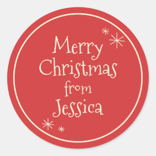 Merry Retro Vintage Personalised Cute Christmas Classic Round Sticker