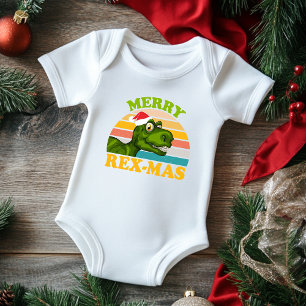 Merry Rex-mas Christmas Dinosaur Cute Dino Baby Bodysuit
