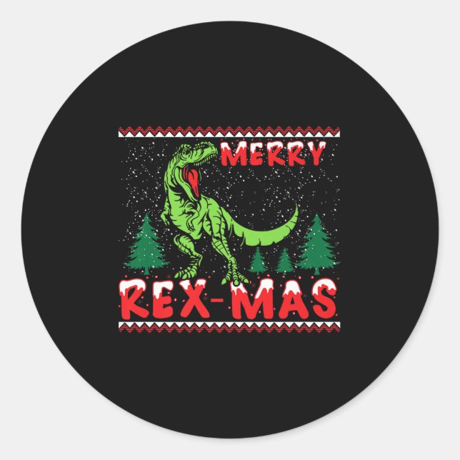 Merry Rex-mas T-rex Dinosaur Premium  Classic Round Sticker (Front)