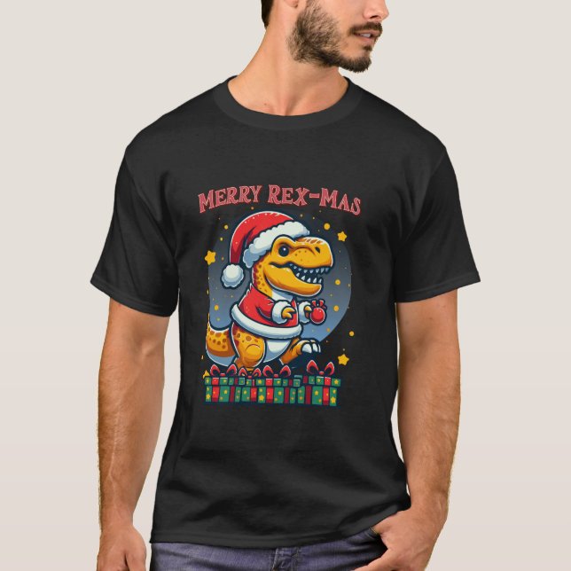 Merry Rex Mas T Rex Dinosaur Santa Funny Christmas T-Shirt (Front)