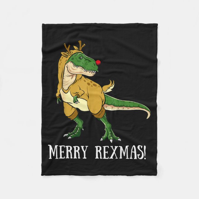 Merry Rexmas Reindeer T-rex Rudolph Dinosaur Chris Fleece Blanket (Front)