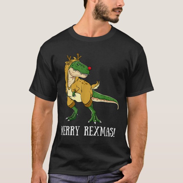 Merry Rexmas Reindeer T-rex Rudolph Dinosaur Chris T-Shirt (Front)