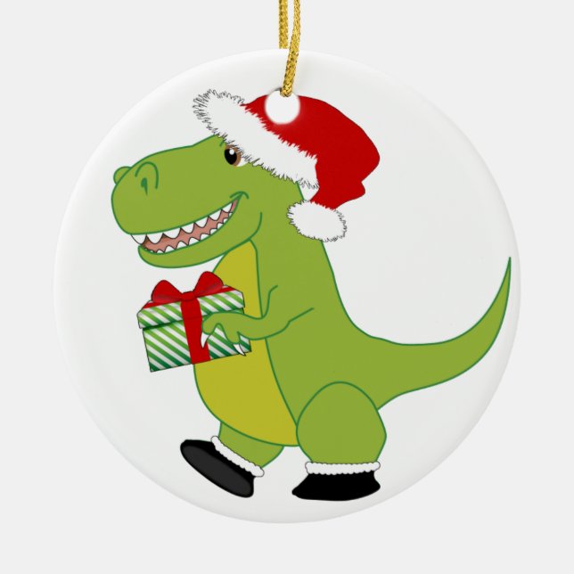 Merry Rexmas T-Rex Ceramic Tree Decoration (Front)