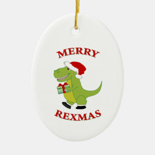 Merry Rexmas T-Rex dinosaur design Ceramic Ornament