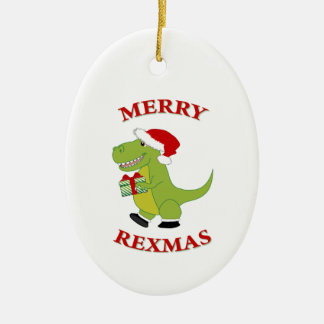 Merry Rexmas T-Rex dinosaur design Ceramic Ornament