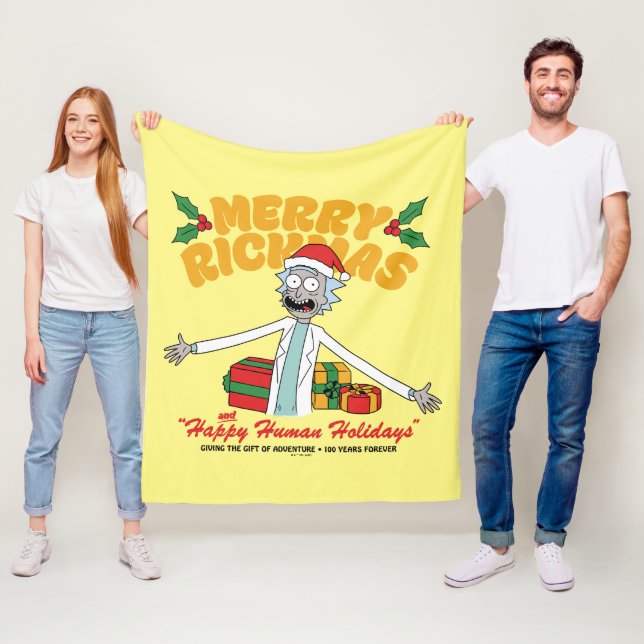 Merry Rickmas and Happy Human Holidays Fleece Blanket (In Situ)