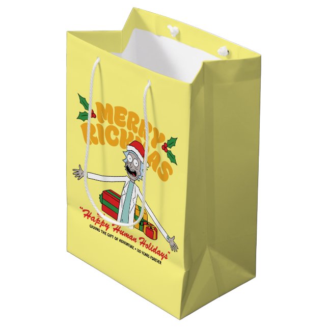 Merry Rickmas and Happy Human Holidays Medium Gift Bag (Front Angled)