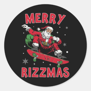 Merry Rizz Mas Kids Funny Santa Clause Skating Boa Classic Round Sticker