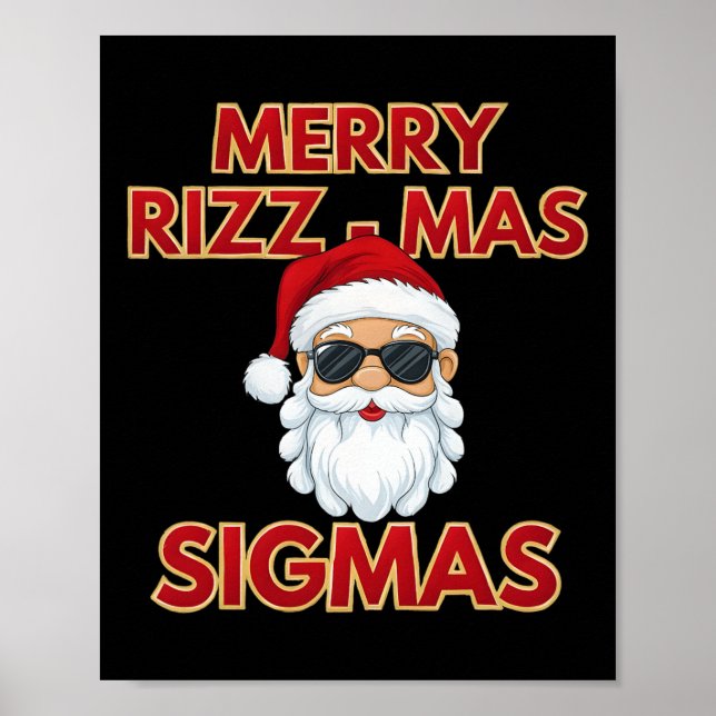 Merry Rizz Mas Sigmas Cool Santa Claus Face Skibid Poster (Front)
