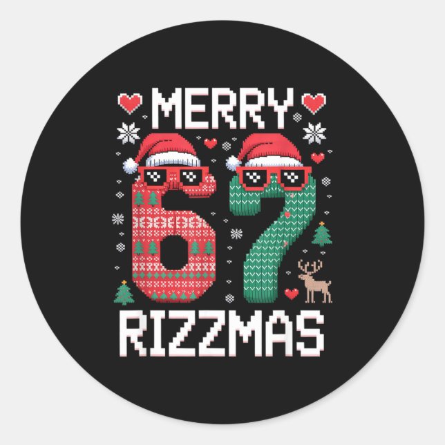 Merry Rizzmas 67 Knitted Sweater Sungles Funny  Classic Round Sticker (Front)