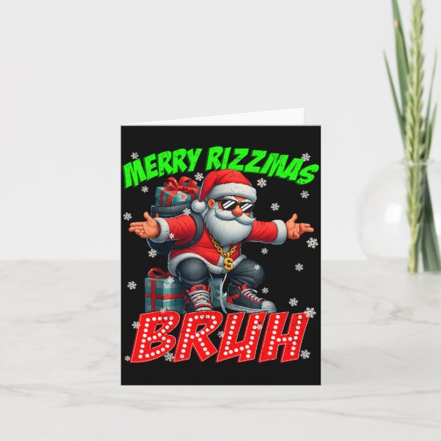 Merry Rizzmas Bruh Graphic Santa Pjs Christmas Xma Card (Front)