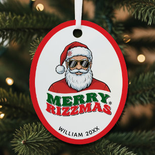 Merry Rizzmas Retro Santa Claus Funny Christmas Metal Tree Decoration