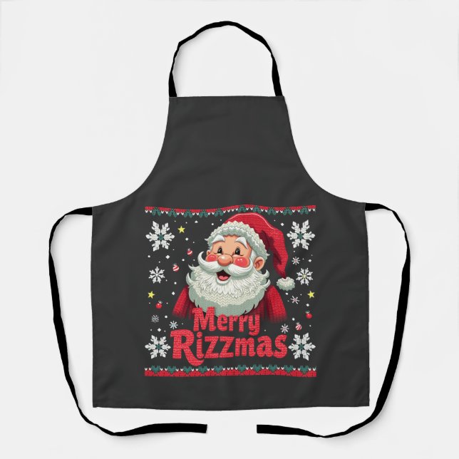 Merry Rizzmas Santa Rizz Funny Christmas Rizzler  Apron (Front)