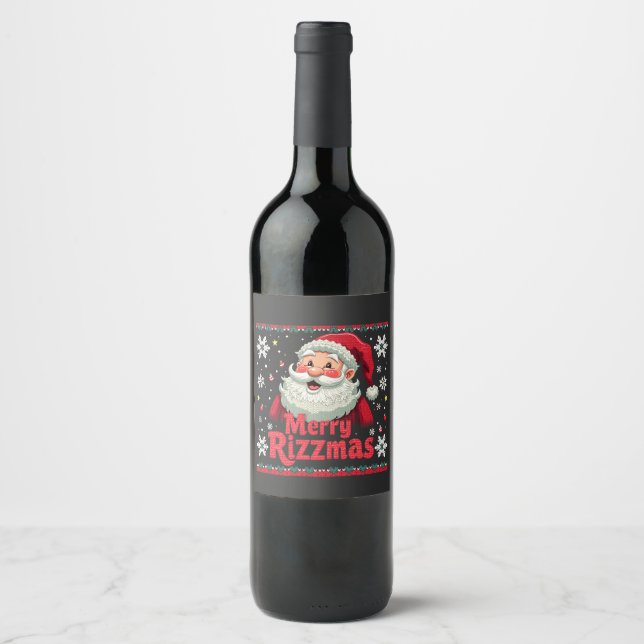 Merry Rizzmas Santa Rizz Funny Christmas Rizzler  Wine Label (Front)