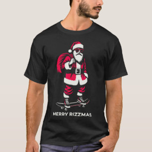 Merry Rizzmas Santa Skating Teens Kids Funny Chris T-Shirt