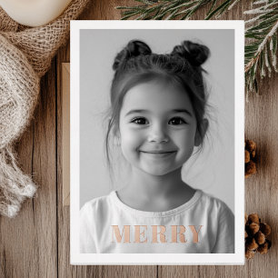 Merry Rose Gold Christmas Cards   Elegant Holiday 