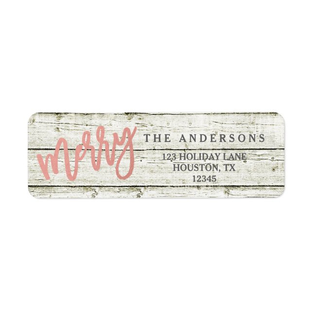 Merry Rose Gold Rustic Glam Wood Holiday Labels (Front)