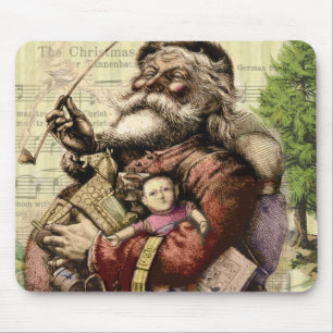 Merry Santa Claus Christmas Tree Vintage Mouse Pad