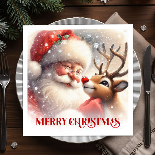 Merry Santa Claus Rudolph Holiday Dinner Party  Napkin