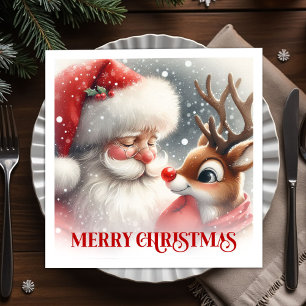 Merry Santa Claus Rudolph Holiday Party Dinner   Napkin
