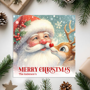 Merry Santa Claus Rudolph Personalized Kids Gift Jigsaw Puzzle