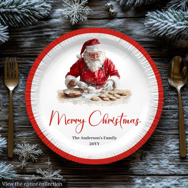 Merry Santa Claus Rustic Custom Name Editable  Paper Plate (Merry Santa Claus Rustic Custom Name Editable Plate)