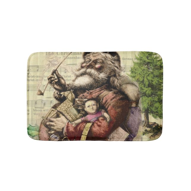 Merry Santa Claus Tree Classic Illustration Bath Mat (Front)