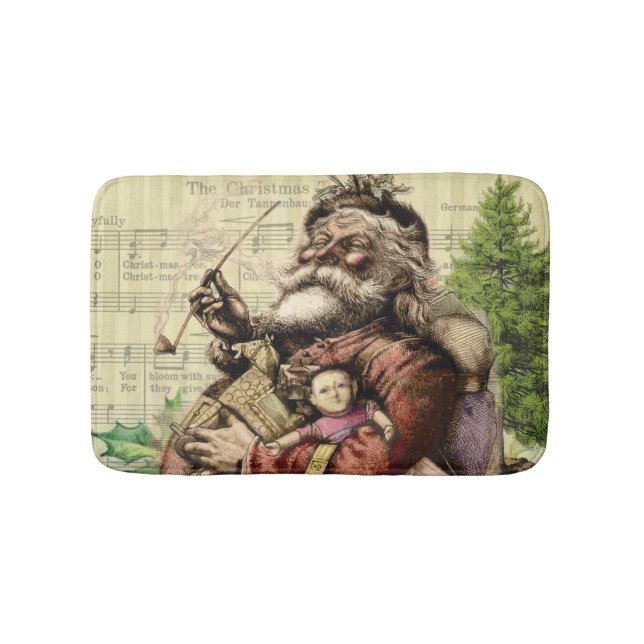 Merry Santa Claus Tree Classic Illustration Bath Mat (Front)
