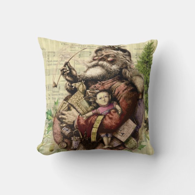 Merry Santa Claus Tree Classic Illustration Cushion (Front)