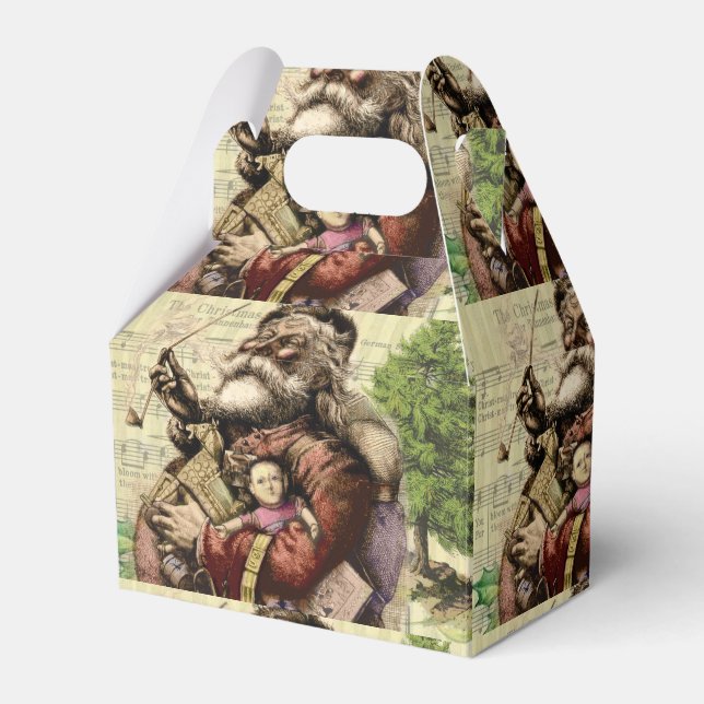 Merry Santa Claus Tree Classic Illustration Favour Box (Front Side)