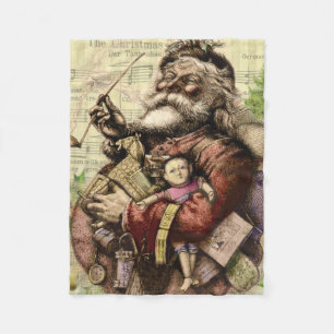 Merry Santa Claus Tree Classic Illustration Fleece Blanket