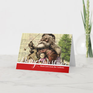 Merry Santa Claus Tree Classic Illustration Holiday Card