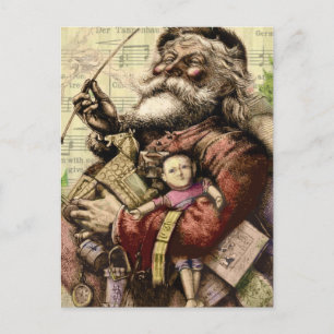 Merry Santa Claus Tree Classic Illustration Holiday Postcard