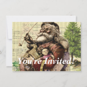 Merry Santa Claus Tree Classic Illustration Invitation