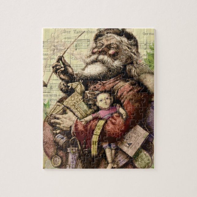 Merry Santa Claus Tree Classic Illustration Jigsaw Puzzle (Vertical)