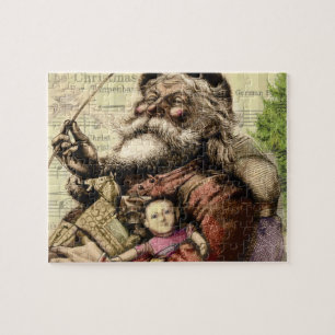 Merry Santa Claus Tree Classic Illustration Jigsaw Puzzle