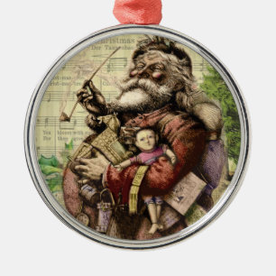 Merry Santa Claus Tree Classic Illustration Metal Ornament