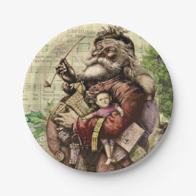 Merry Santa Claus Tree Classic Illustration Paper Plate (Front)