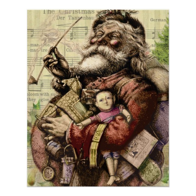 Merry Santa Claus Tree Classic Illustration Poster (Front)