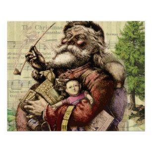 Merry Santa Claus Tree Classic Illustration Poster