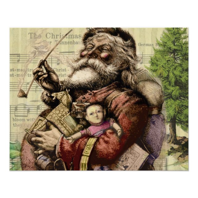 Merry Santa Claus Tree Classic Illustration Poster (Front)