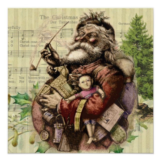 Merry Santa Claus Tree Classic Illustration Poster (Front)