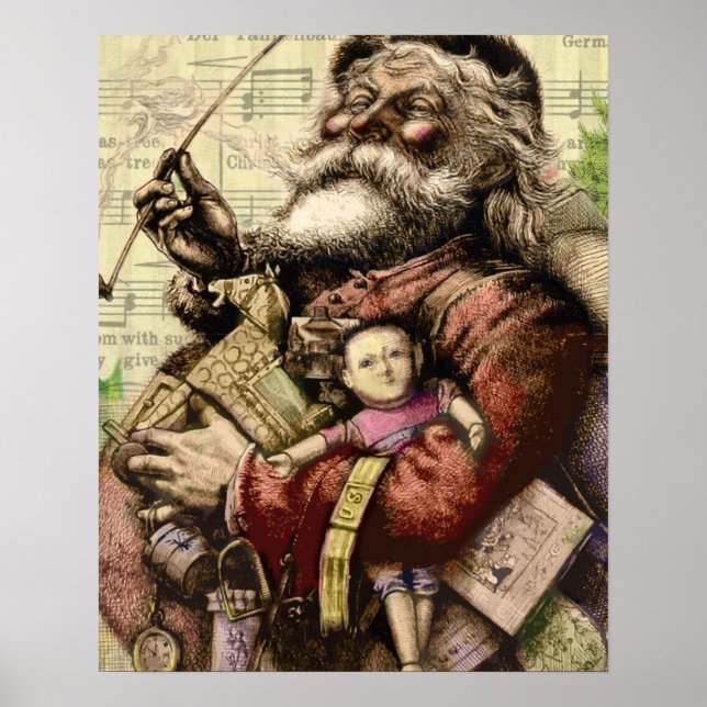 Merry Santa Claus Tree Classic Illustration Poster (Front)