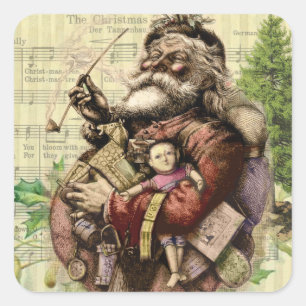 Merry Santa Claus Tree Classic Illustration Square Sticker