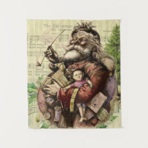 Merry Santa Claus Tree Classic Illustration Tapestry