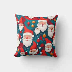 Merry Santa Faces Christmas Throw Pillow