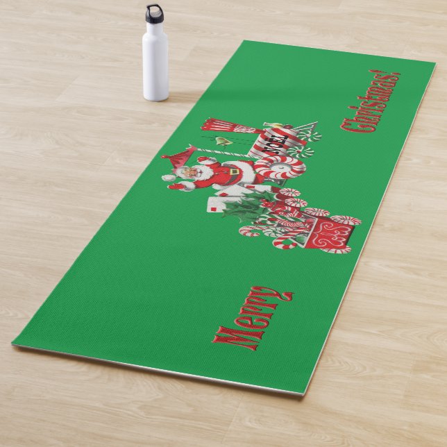 Merry Santa Riding Peppermint Candy Train Letters Yoga Mat (In Situ)