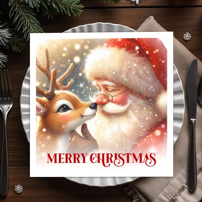 Merry Santa Rudolph Festive Christmas Napkins  (Merry Santa Rudolph Festive Christmas Napkins for Dinner)