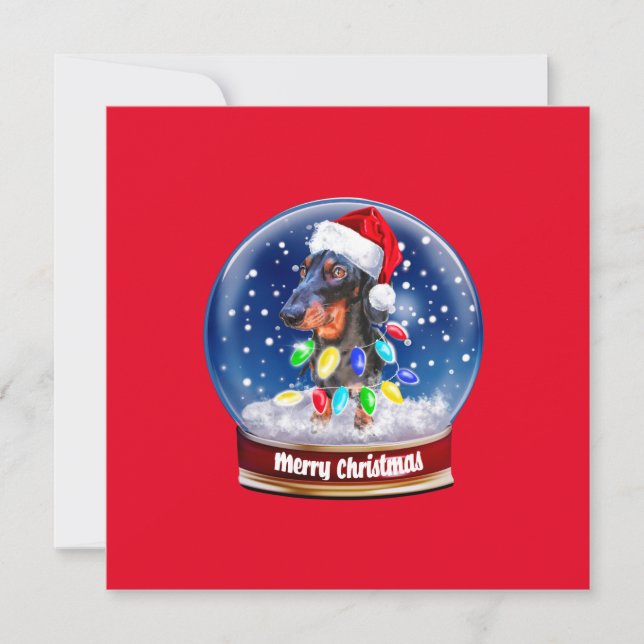 Merry Sausage Christmas Dog Snow Globe Holiday Card (Front)