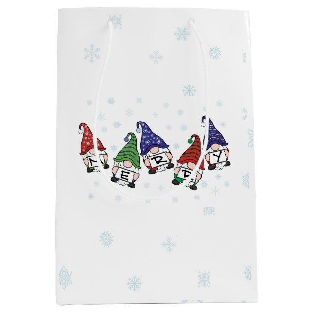 Merry Scattered Gnomes Medium Gift Bag (Front)